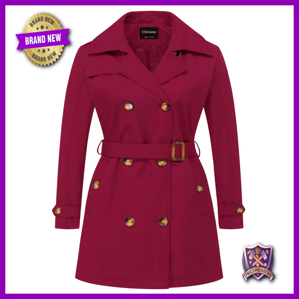 Plus Size Double Breasted Trench Coat Mid-Length Belted Overcoat Detachable Hood
